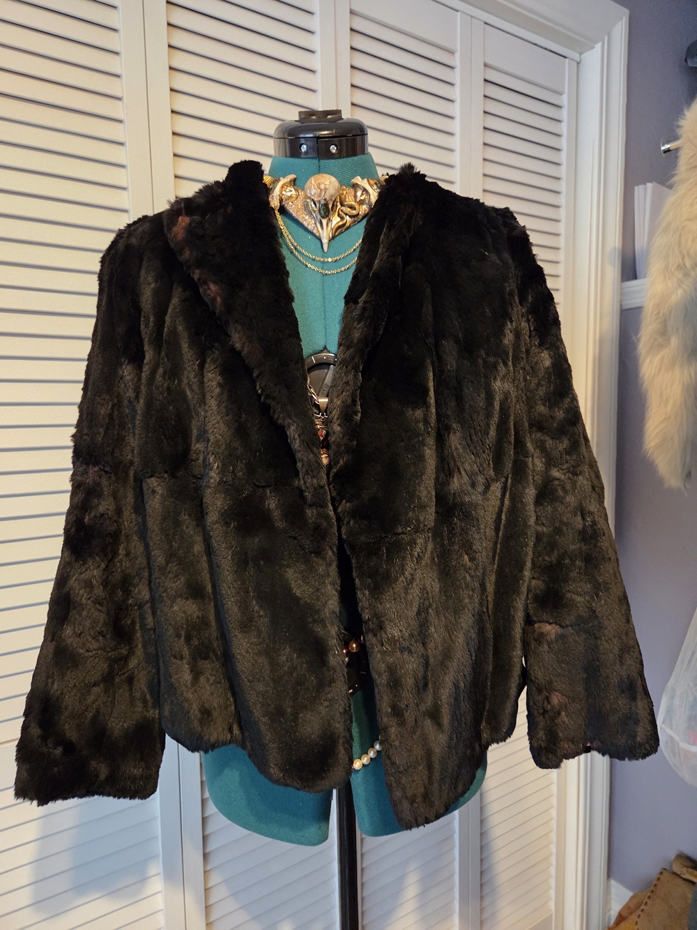 Vintage Women's Black Teddy Jacket - Real Fur